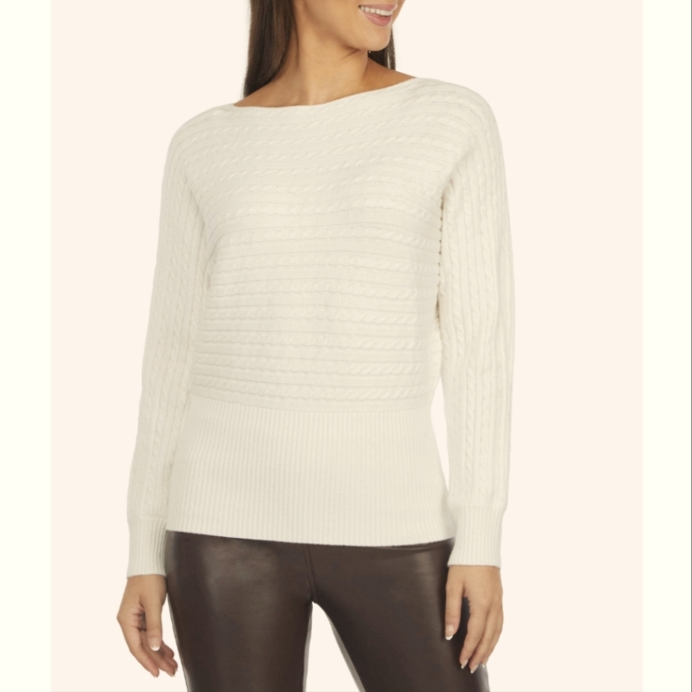 Laundry by Shelli Segal Cable Knit Sweater with Dolman Sleeves Size XS